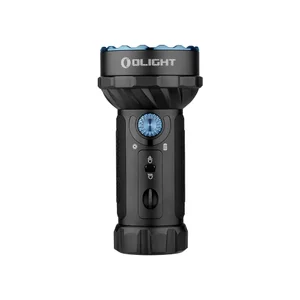 Olight Black Marauder Mini Flashlight Front View with Rotary Knob and Toggle Switch for Outdoor Search and Rescue