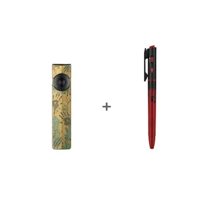 Wuben zombie themed EDC flashlight and a black and red tactical bolt action pen bundle set on a white background