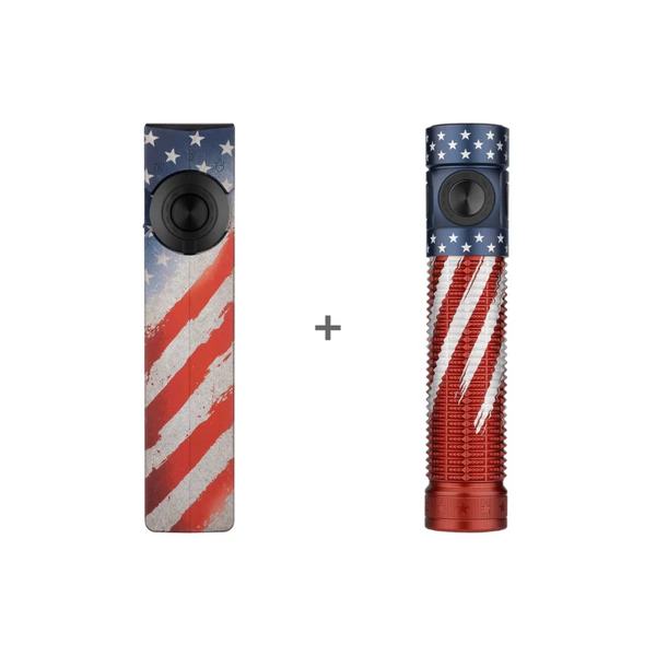Olight American Flag ArkPro Flat EDC Flashlight and Baton Series Light with Patriotic Red White and Blue USA Theme Designs