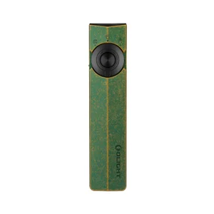 Olight Arkfeld UV limited edition EDC flashlight with textured green body, black center button, and UV indicator