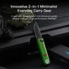 Innovative 2-in-1 folding knife and flashlight EDC gear with a green and red splattered handle.