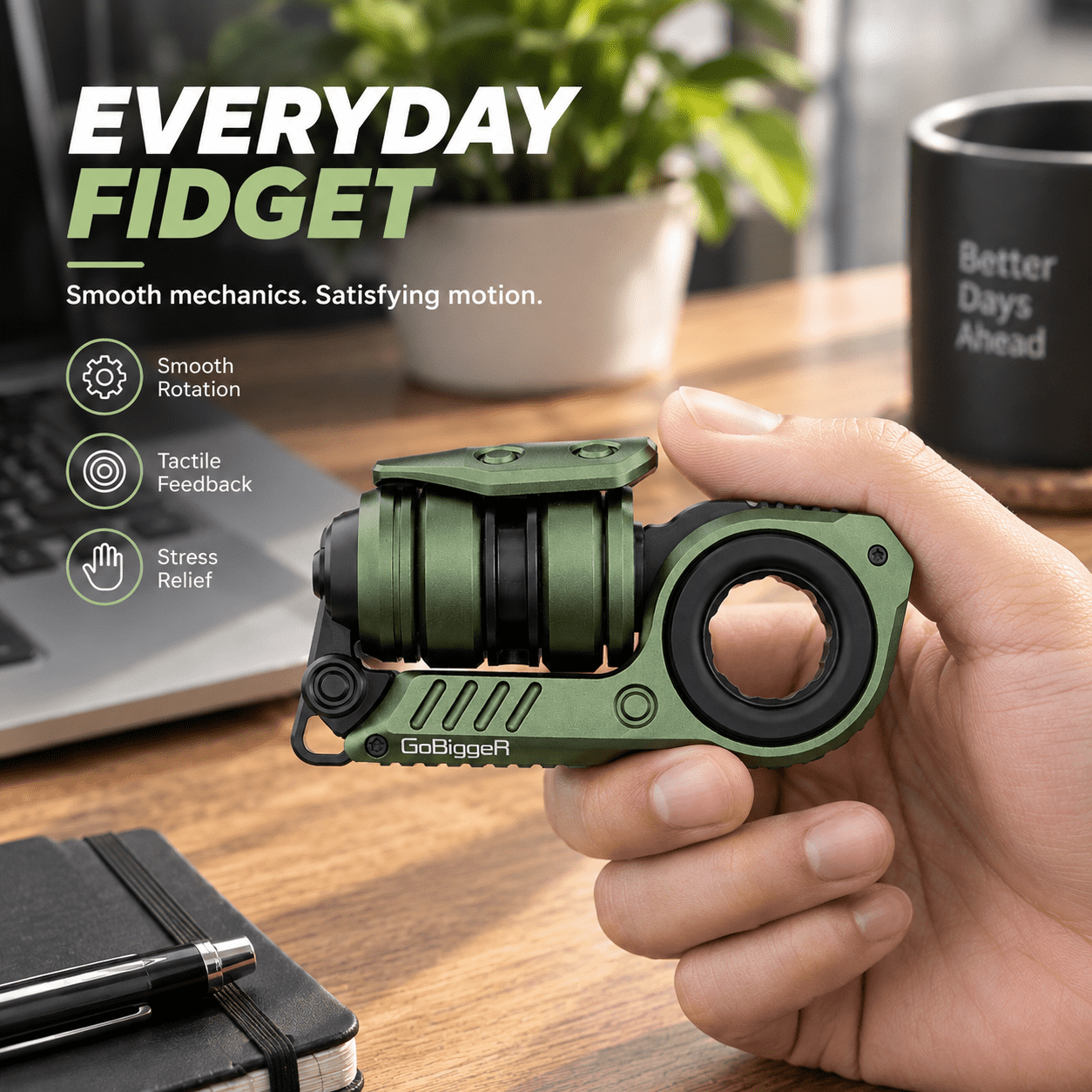 GoBiggeR Sinian Lite Green EDC Fidget Spinner Ratchet Toy - Olight