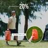 Man carrying an orange collapsible bucket. Inset shows the bucket folded, 20% of its full size.