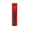 Red Arkfeld Pro EDC flashlight back view featuring a black pocket clip and laser engraved markings on white background