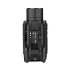 Tactical weapon light under-mount view showing rail adapter, adjustment markings, and pull-open battery compartment latch.