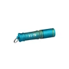 Compact blue and gold EDC keychain flashlight with textured grip isolated on a white background
