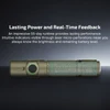 Olight Warrior Ultra tactical flashlight showing battery indicator and green textured grip details with 55-day runtime text.