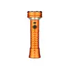 Olight Orange PROWESS Flashlight Front View with Diamond Texture Grip and Rotary Switch for Outdoor Camping and Search