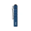 Olight Blue I3T 2 Flashlight Side View with Textured Body and Black Pocket Clip for Everyday Carry