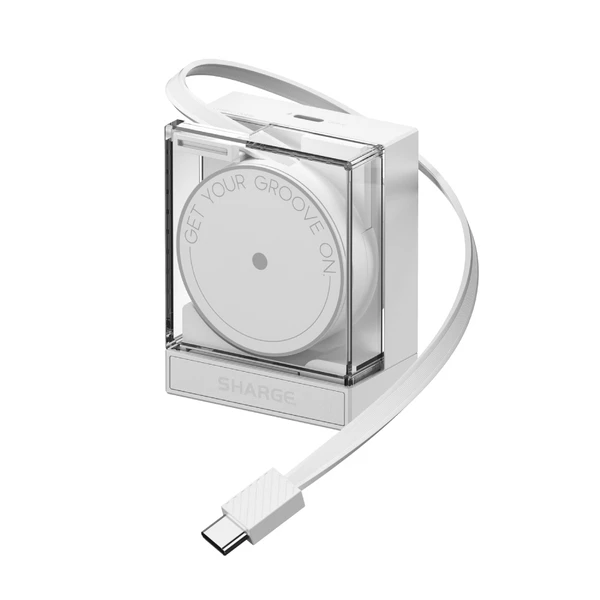 Olight White Retractable USB C Cable in Transparent Case with Get Your Groove On Text for Fast Charging and Travel