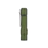 Green tactical flashlight with clip on white background
