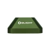 Olight flashlight accessories, green magnetic charging base, white logo, compact, portable, outdoor gear, camping equipment