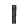 Compact tactical flashlight with clip, dark grey, knurled grip, and tail switch.