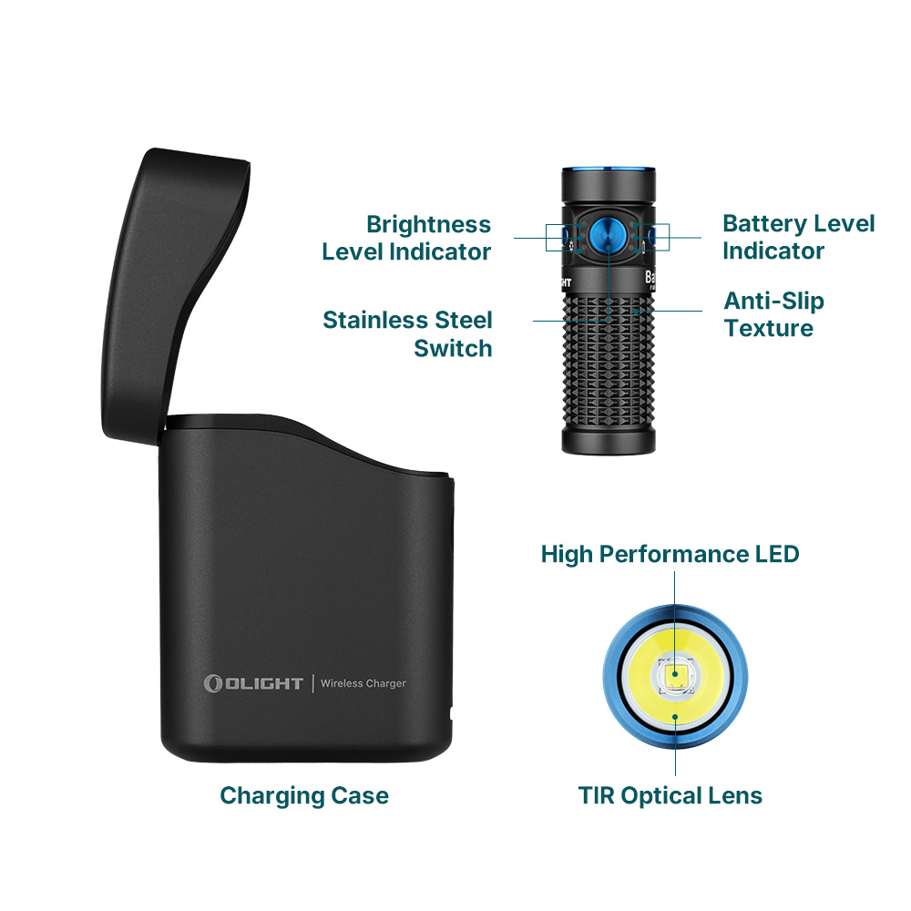 Baton 4 Premium EDC Flashlight 1300 Lumens Wireless Charging Case