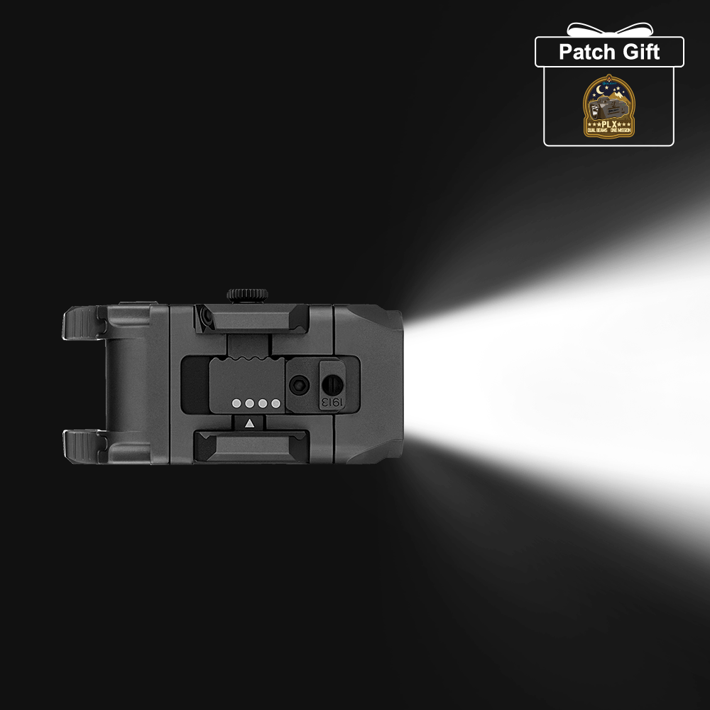 Olight Dark Gray PL X Weapon Light Top View with Bright Beam for Tactical and Hunting Use