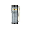Olight Silver Baton 4 Premium flashlight, side view, with textured industrial grip, gold pocket clip, and battery indicator for EDC.