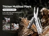 Nextool thicken multitool pliers with wire cutter, needle nose, and regular pliers functions on a rustic wood background