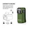 Olight Green Oclip Pro Angle View with Lockout & Unlock instructions for first-time use, featuring a rotating head and clip.