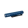 Olight Blue I3T 2 flashlight side view with textured body and pocket clip for everyday carry