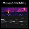 19mm thermal lens showing 146yd recognition, 650yd detection range. Thermal camera for extended view.