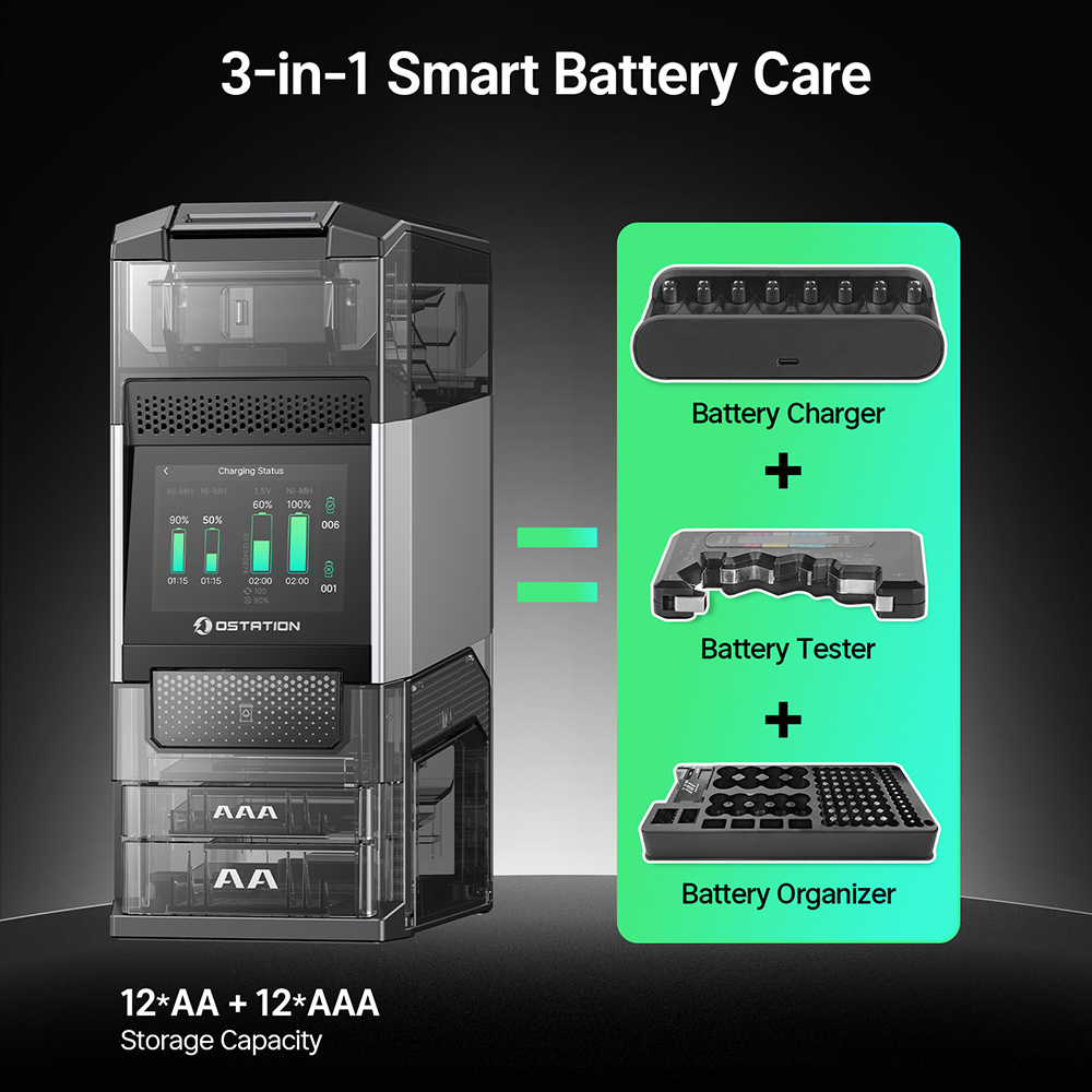 Ostation 2 Smart Battery Station 3 in 1 AA AAA Charger Tester Hub