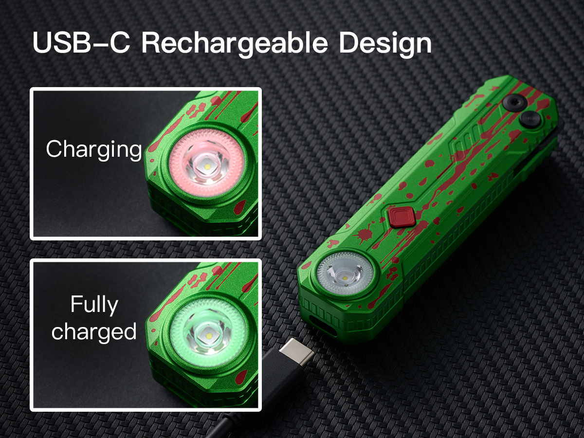 OKNIFE LK Zombie Green Folding Knife Rechargeable Flashlight EDC