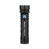 Olight Seeker 3 Pro powerful rechargeable LED flashlight with blue bezel and side switch on white background