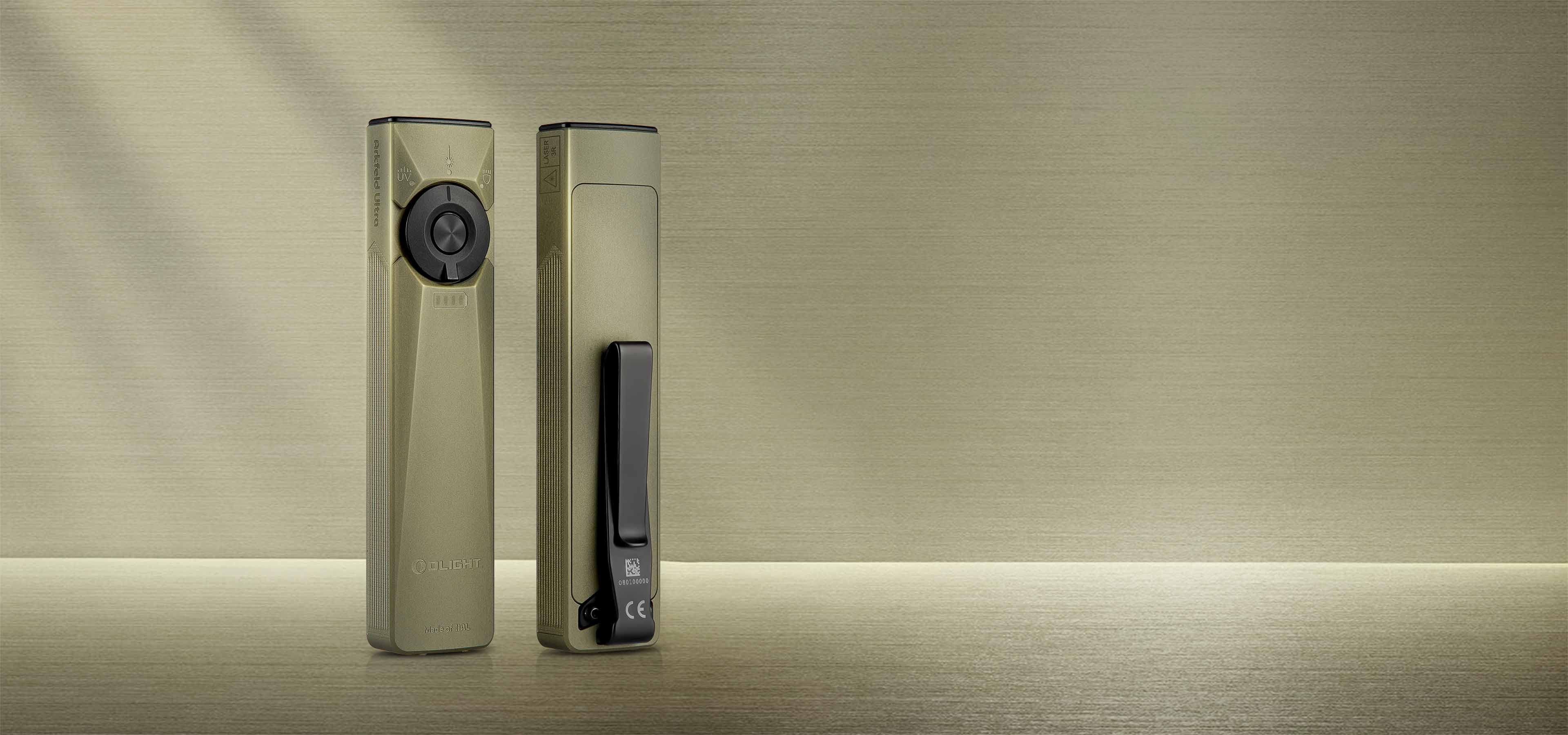 Arkfeld Ultra Flat Flashlight: O-Aluminum, Laser & UV - Olight