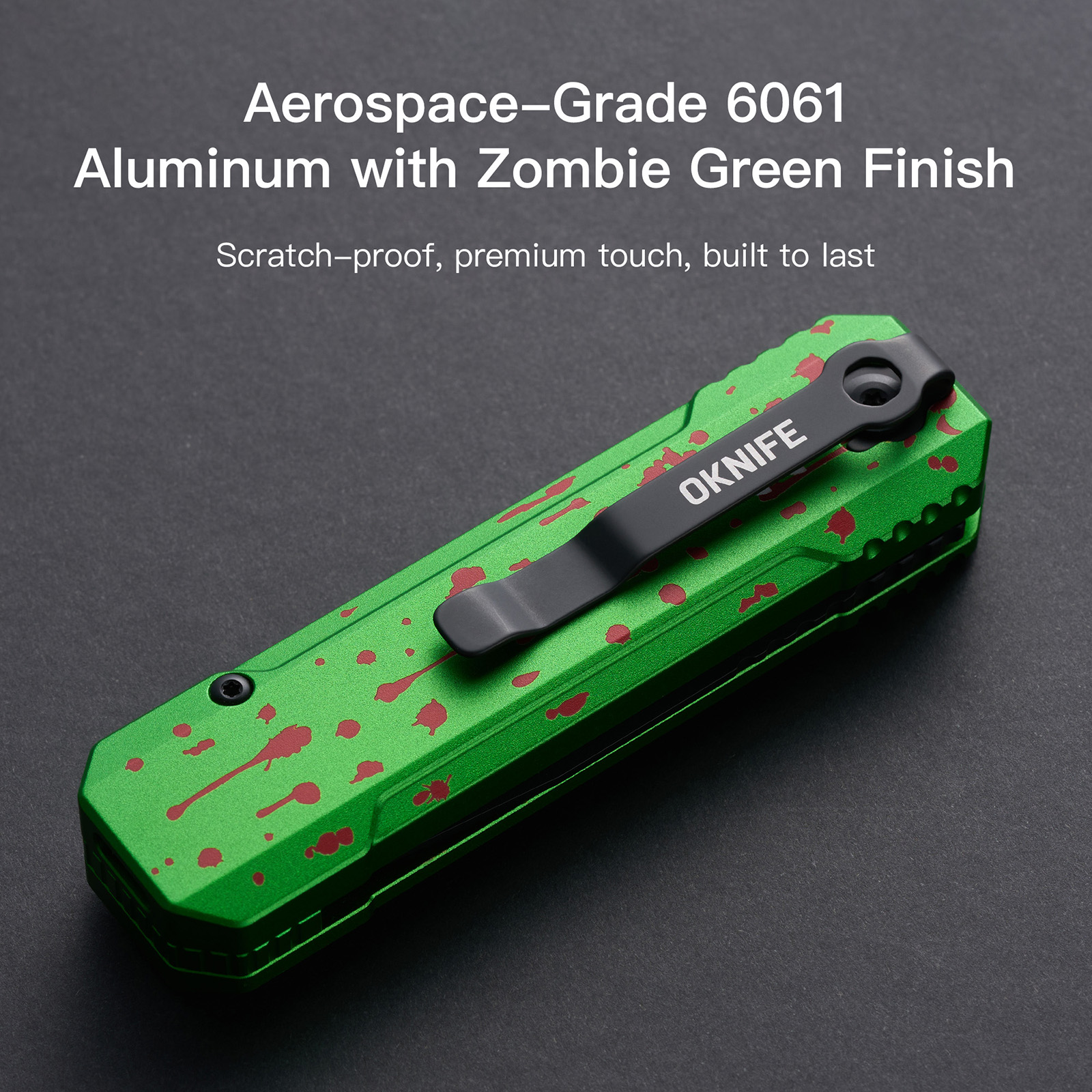 OKNIFE LK Zombie Green 2-in-1 Folding Knife Flashlight EDC D2