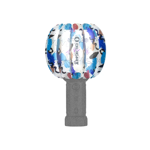 Olight Obulb Pro S lantern with colorful abstract pattern and grey base on white background