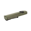Olight Olive Green Arkfeld Ultra Flat Flashlight Side View with Laser Warning and Pocket Clip for EDC Use