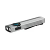 Olight Silver ArkPro Lite rechargeable flashlight side view with blue button, textured grip, and pocket clip for EDC and work.