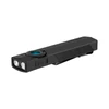 Olight Black ArkPro Lite Flashlight Side View with Dual Emitters, Control Dial, USB Port, Textured Grip, and Pocket Clip for EDC.