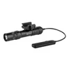 Olight black tactical weapon light with Picatinny rail mount and remote pressure switch on white background