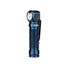 Olight blue right-angle LED flashlight with textured body and pocket clip.