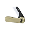 Gold folding utility knife with white ceramic blade on black background