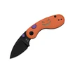 Halloween pocket knife with orange pumpkin handle, black blade, purple button lock, and Trick or Treat inscription.