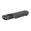 Olight Gray ArkPro Flat Flashlight perspective view featuring textured metal body and pocket clip for everyday carry use