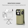 Olight Olive Green Oclip Ultra portable clip light with brushed finish, showing adjustable brightness modes for hands-free use.