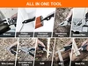 All in one multitool showcasing wrench, screwdriver, pliers, wire cutters, knife, saw, and metal file functions.