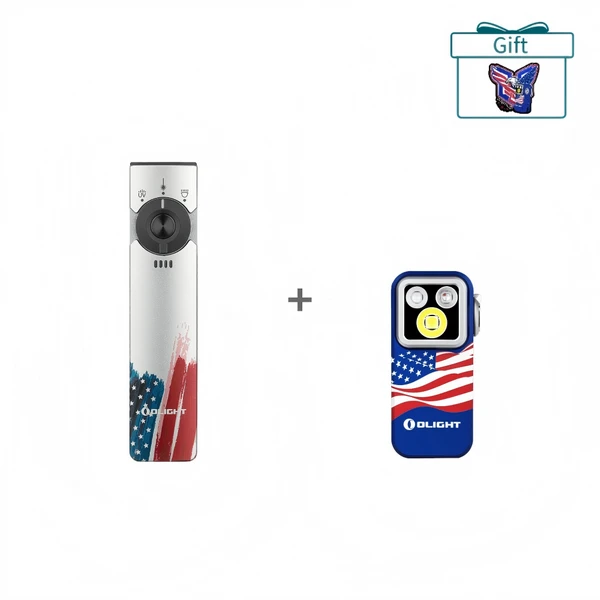 Olight USA Flag Arkfeld Pro Flat EDC Flashlight Bundle with Clip-on Light and Eagle Patch Gift for Outdoor Gear Fans