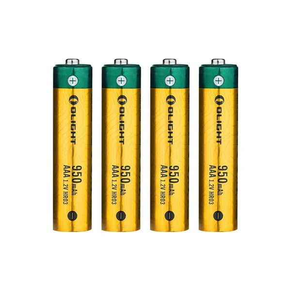 Olight Gold and Green AAA Rechargeable Batteries (950mAh 1.2V HR03) for Flashlights and Electronic Devices