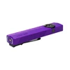 Olight Arkfeld Pro purple flat EDC flashlight with green laser and UV light, featuring a pocket clip on white background