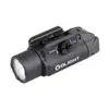 Olight black tactical weapon light with rail mount and lock switch isolated on white background