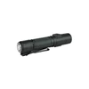 Black tactical flashlight with textured grip and pocket clip