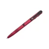 Red tactical penlight with textured grip and built-in LED flashlight on white background