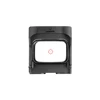 Black holographic weapon sight showing red circle dot reticle on white background