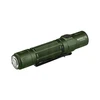 Olight Warrior 3S tactical flashlight in olive green with pocket clip and textured grip