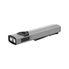 Olight silver flat EDC flashlight with dual LED beams, pocket clip, and side charging port isolated on white background