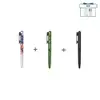 Three Olight Open Glow rechargeable penlights in flag, green, and black finishes with a free gift box set.